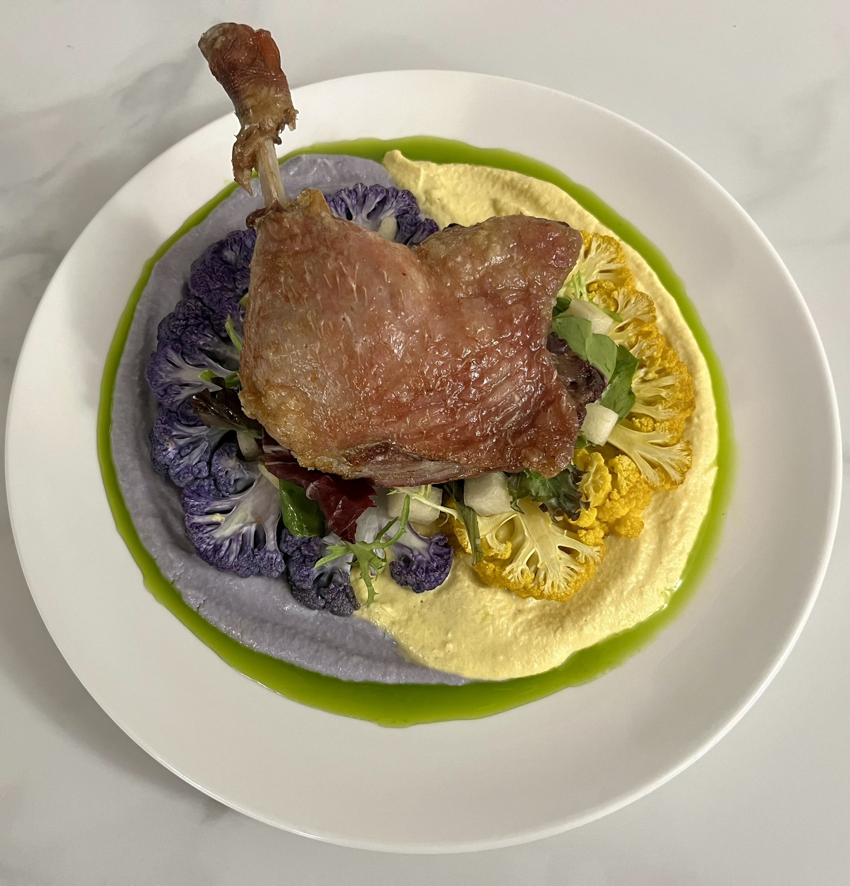 Roasted Duck Leg with Cauliflower Puree